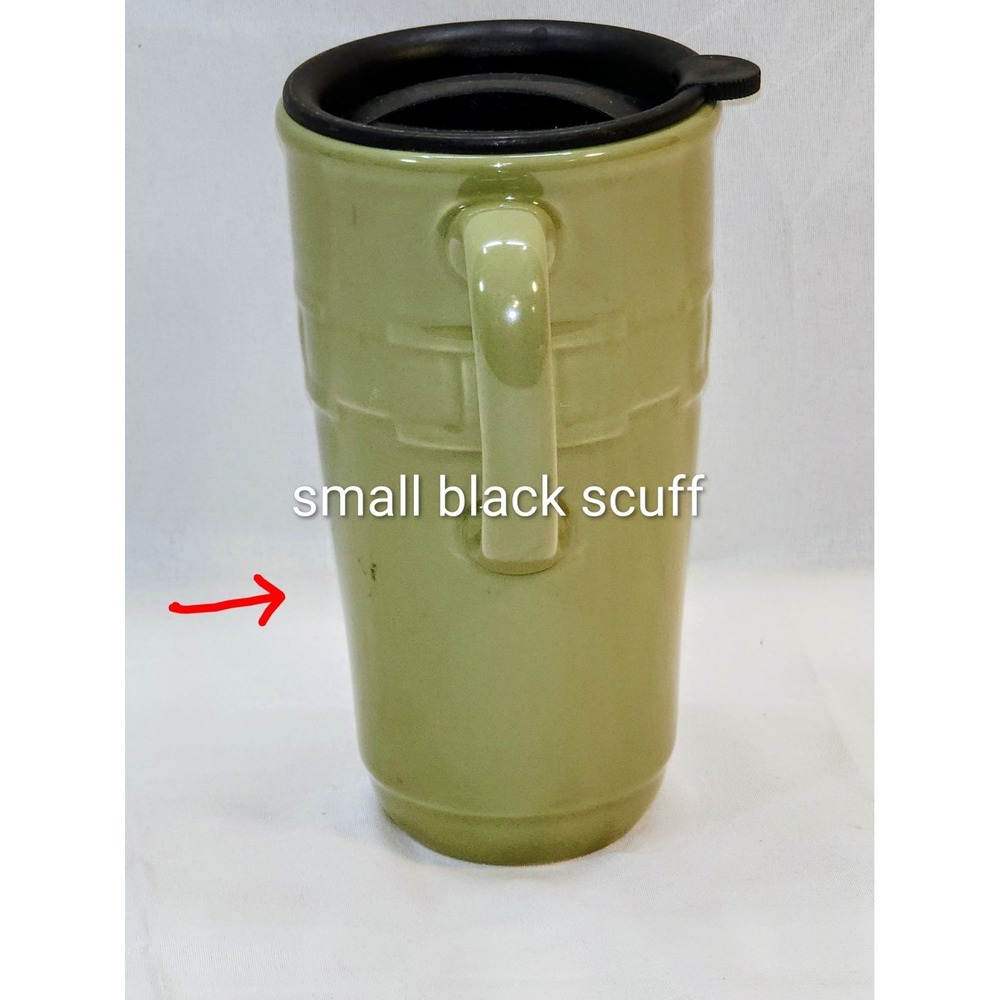 LONGABERGER POTTERY Woven Traditions Tall Sage Green Travel Coffee Mug With Lid - Picture 6 of 8